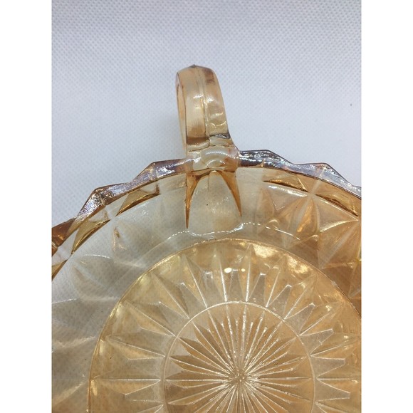 Vtg Carnival Pressed Glass Round Candy Dish Starburst Peach Jeannette Indiana - Picture 4 of 8